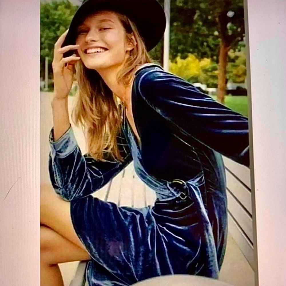 NWT Maeve for Anthropologie Blue Velvet Wrap Shirt Dress Size 0 - Picture 4 of 9